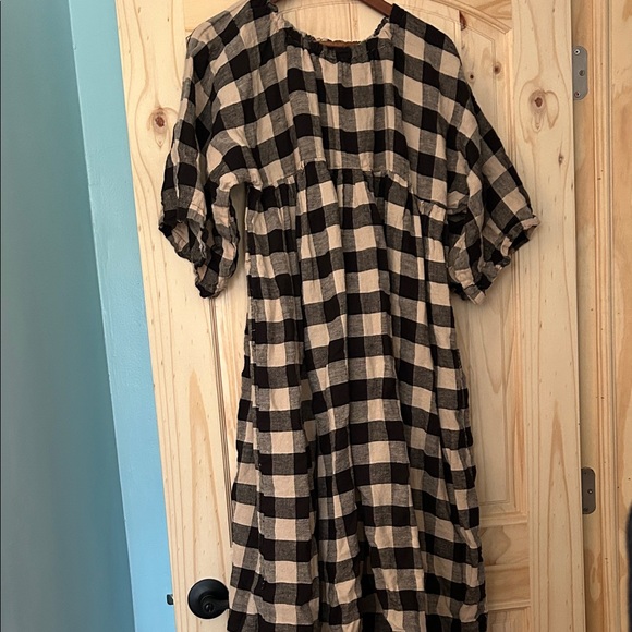 Dresses & Skirts - Handmade linen Off On checkered oversized babydoll dress XL
